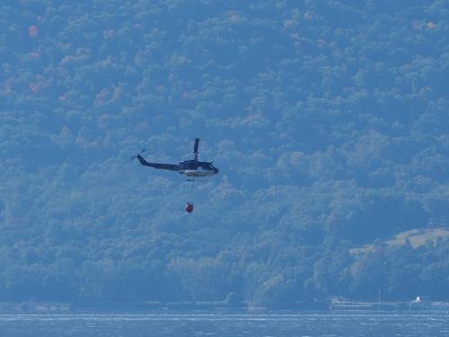 The fire on Sugarloaf Mountain in Hudson Highlands State Park Preserve is being fought on the ground an in the air. Photo by Hank Osborn.