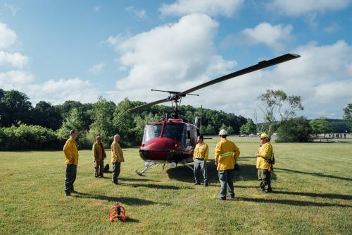 The New Jersey Forest Fire Service delivered the 10 loads of floating walkway materials via helicopter. Photo by Ryan Windess.