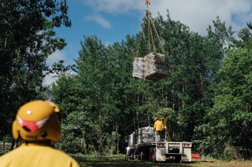 The New Jersey Forest Fire Service delivered the 10 loads of floating walkway materials via helicopter. Photo by Ryan Windess.