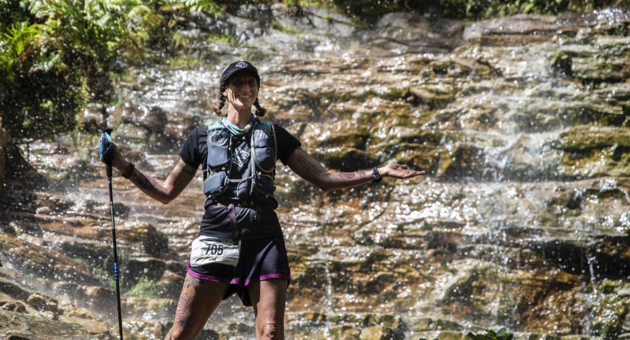 Shawangunk Ridge Trail Race Woman at Rainbow Falls. Photo by Steve Aaron.