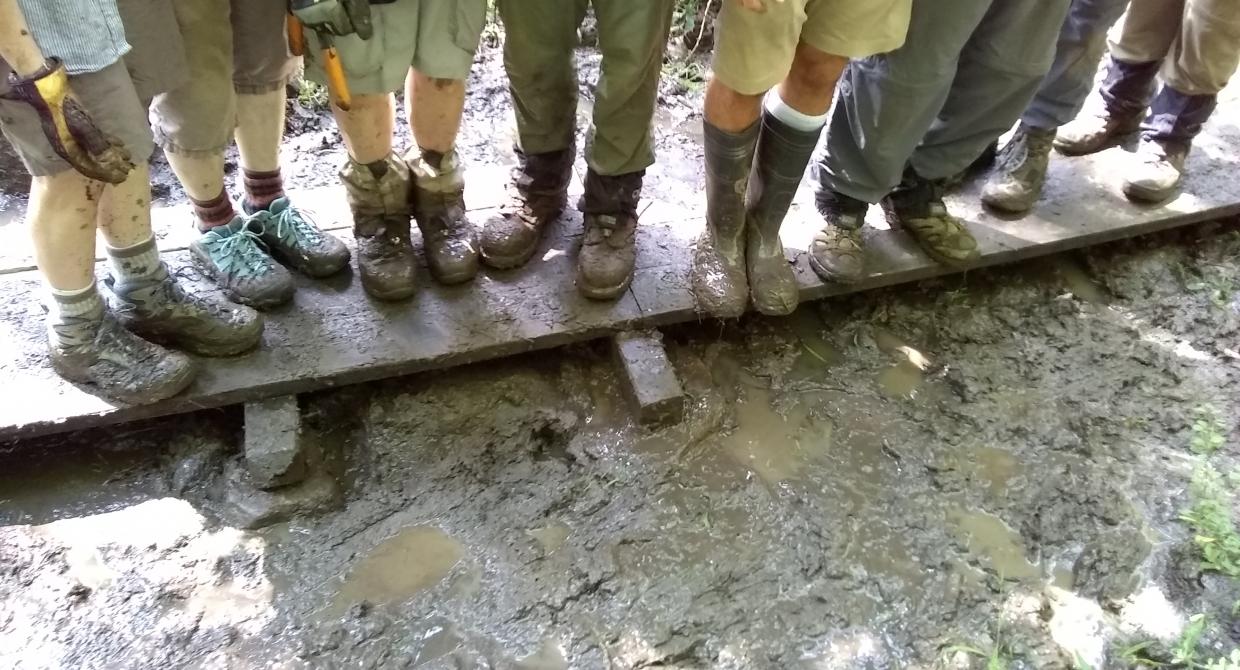 Muddy Trail Tramp Feet. Photo by Mary Dodds.