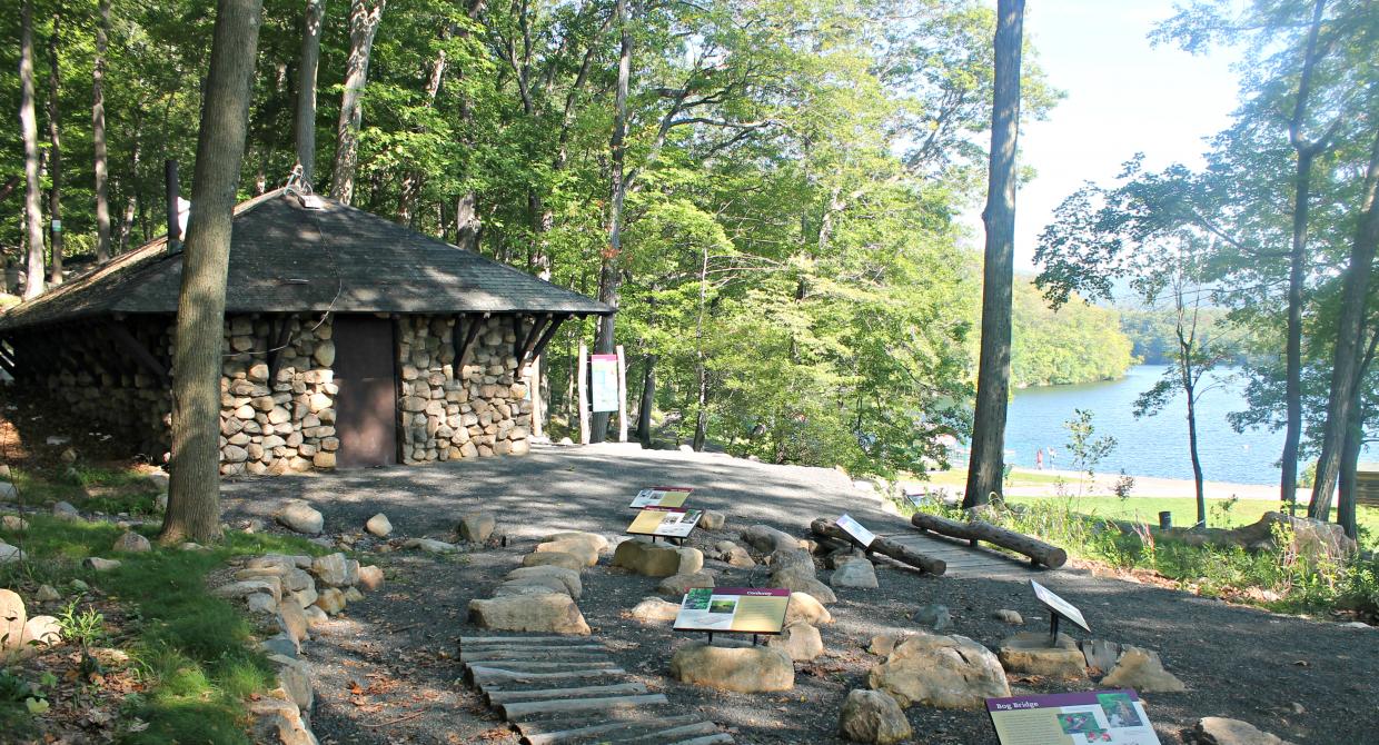 Trails for People Interpretive Exhibit and Spider Hill House, Bear Mountain State Park. Photo by Amber Ray.