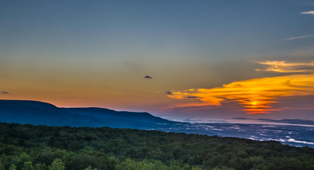 Sunrise from Roosa Gap Fire Tower in the Shawangunk Ridge. Photo by Steve Aaron.