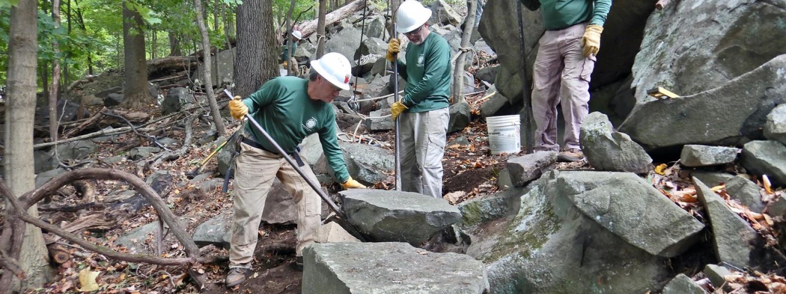 Long Distance Trails Crew working on the Long Path at Hook Mountain State Park.