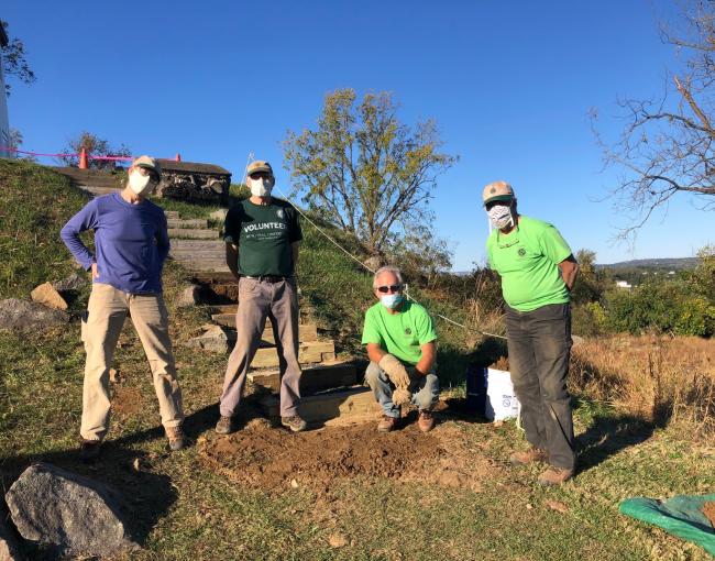 West Hudson South Trail Crew working on the stairs at the Stony Point Lighthouse.