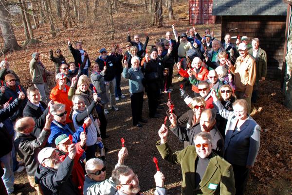 75 supporters shared in the groundbreaking at the Darlington Schoolhouse by moving dirt with red plastic spoons (many contributions add up to big achievements)