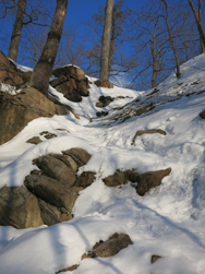 The final steep climb to Almost Perpendicular in snow. Photo Daniel Chazin.