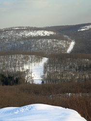 The panoramic view from the top of Almost Perpendicular in snow Photo by Daniel Chazin.