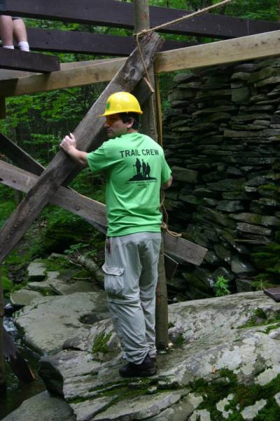 Building the new bridge for the Long Path in Platte Clove in 2013!